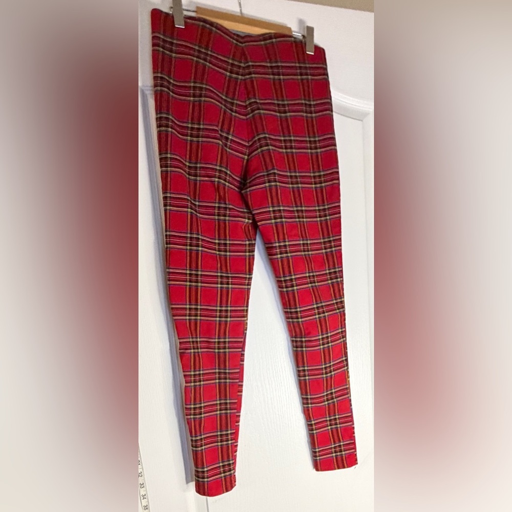 Zara Red Plaid Stretch Ankle Length Pants , Size Medium - Picture 4 of 6